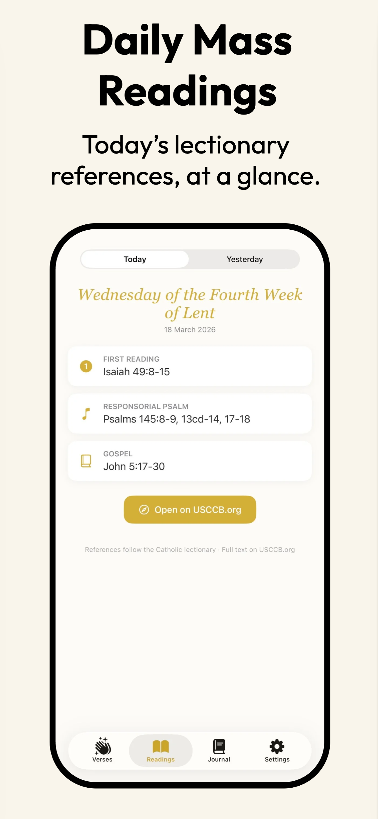 Daily Mass Readings screen following the Catholic lectionary — Wednesday of the Fourth Week of Lent