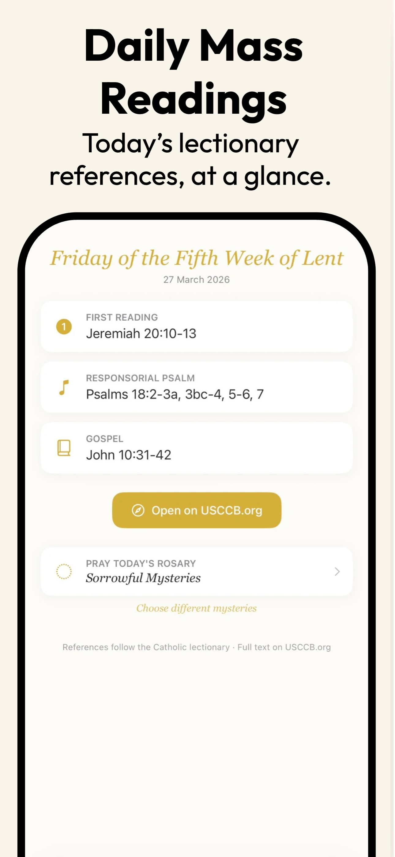 Daily Mass Readings screen